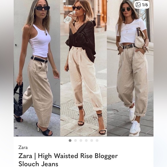 Zara High-Waisted Paper Bag Jeans Pants Like New 6 Ecru Mango - Picture 2 of 16